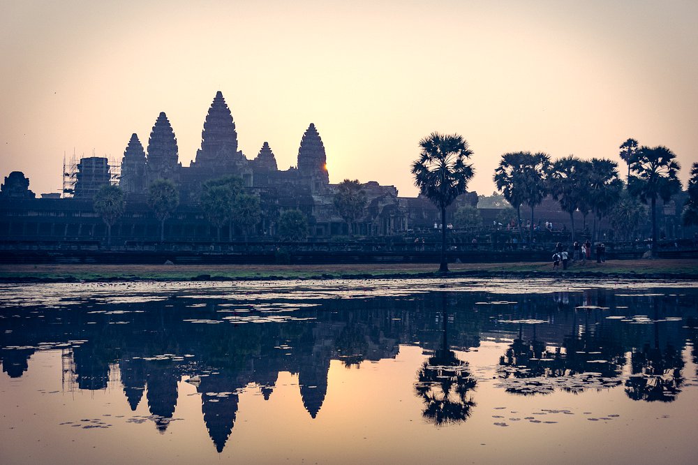 The iconic sunrise at Angkor Wat